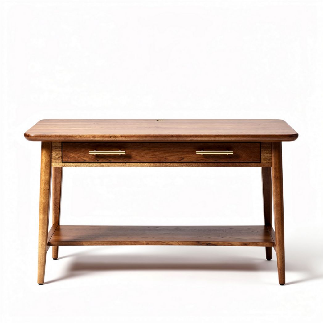 Walnut wood console table with storage drawer and open shelf 120 x 60 x 75cm