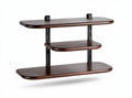 Wooden wall-mounted shelving unit with three tiers and black metal brackets 60 x 20 x 25cm