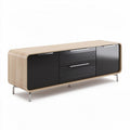 Modern sideboard in natural wood and black finish with three drawers 150 x 40 x 70cm