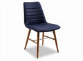 Upholstered dining chair in dark blue fabric with wooden legs 45 x 50 x 85cm