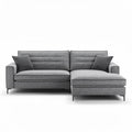 Gray fabric sectional sofa with chaise lounge and two accent pillows
