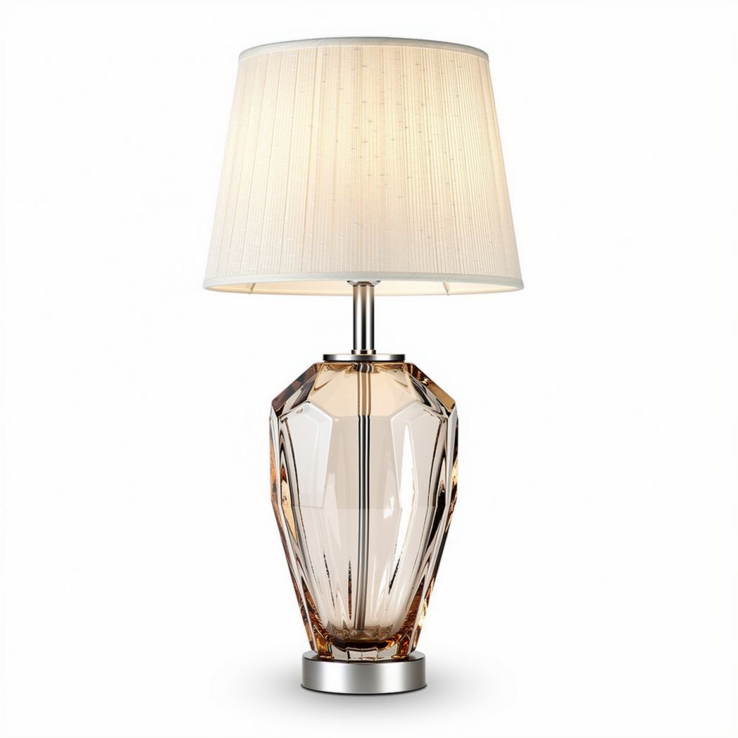 Crystal table lamp with fabric shade and silver base 30 x 30 x 60cm