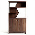 Wooden bookshelf with geometric design and storage cabinet 150 x 90 x 40cm