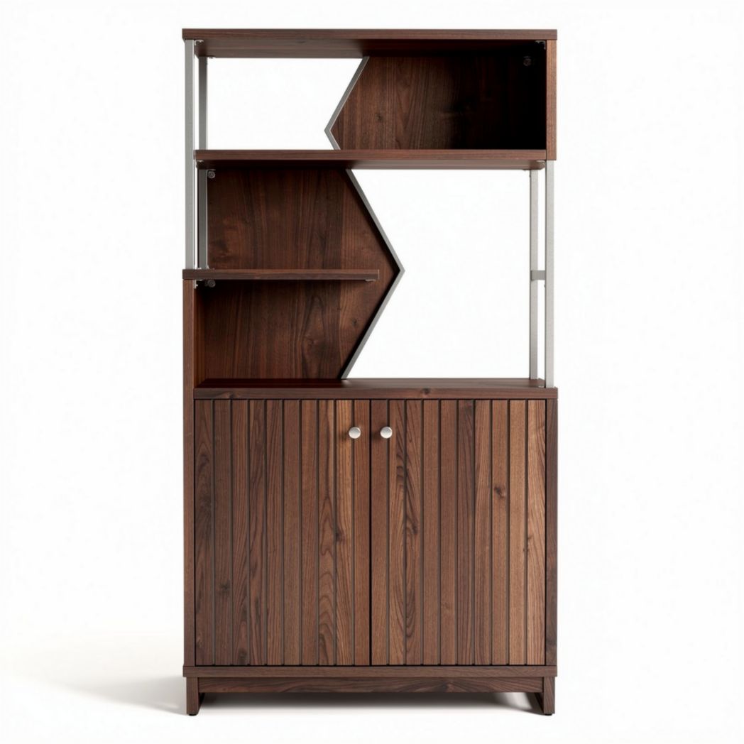 Wooden bookshelf with geometric design and storage cabinet 150 x 90 x 40cm