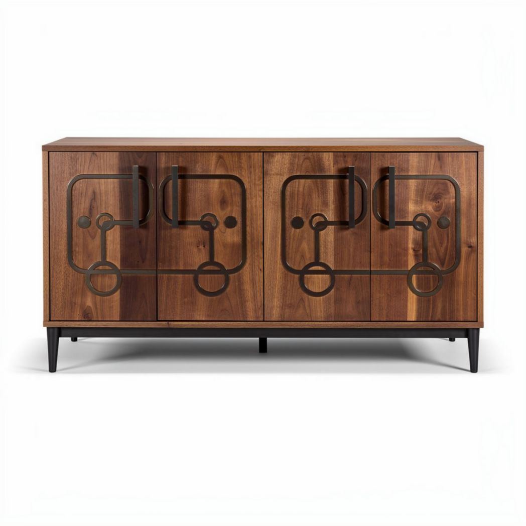 Modern wood sideboard cabinet with geometric design and four doors 150 x 40 x 70cm