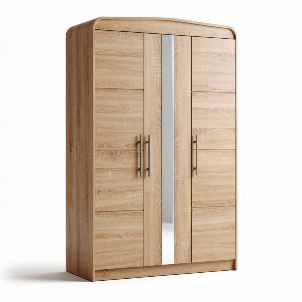 Wooden wardrobe with mirror doors and ample storage space 150 x 80 x 200cm