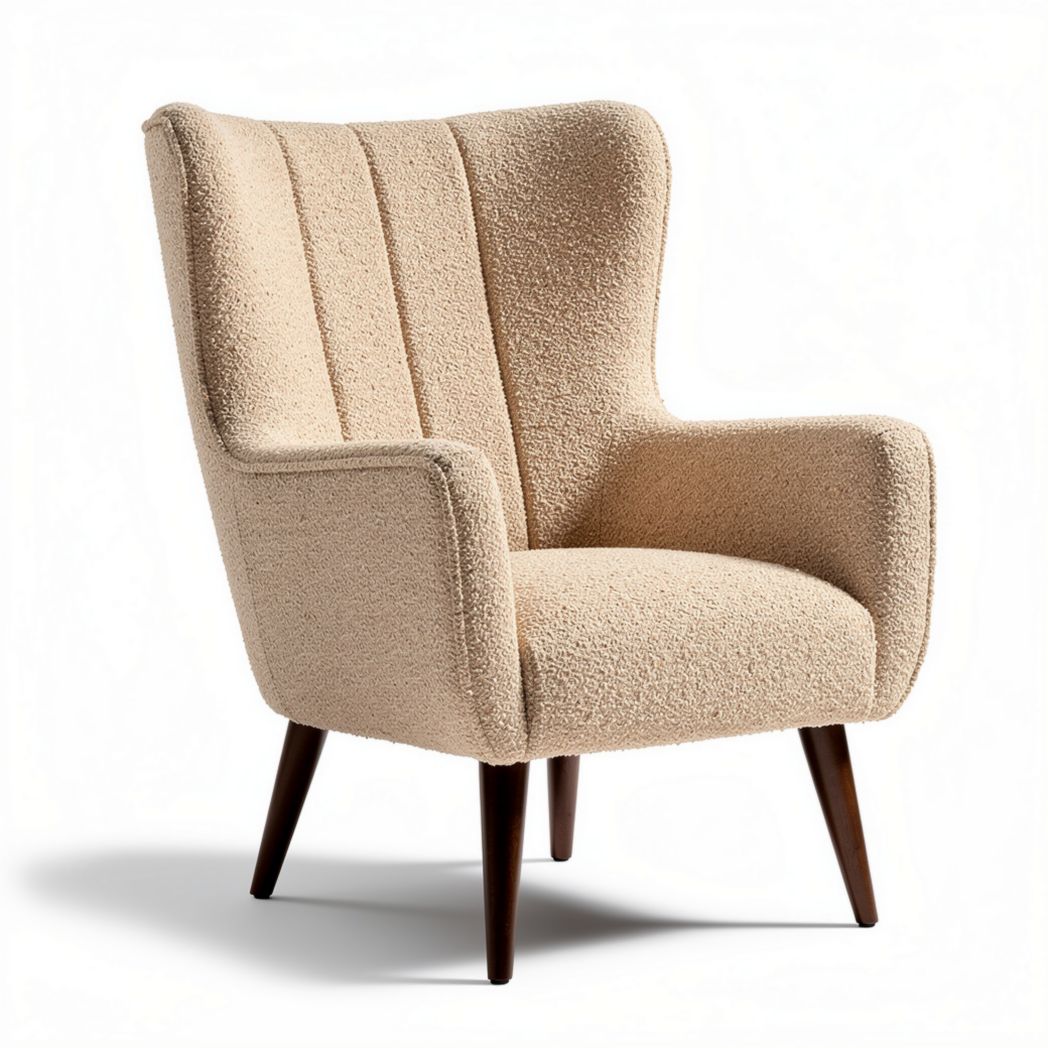 Upholstered armchair in cream fabric with wooden legs 80 x 75 x 100cm