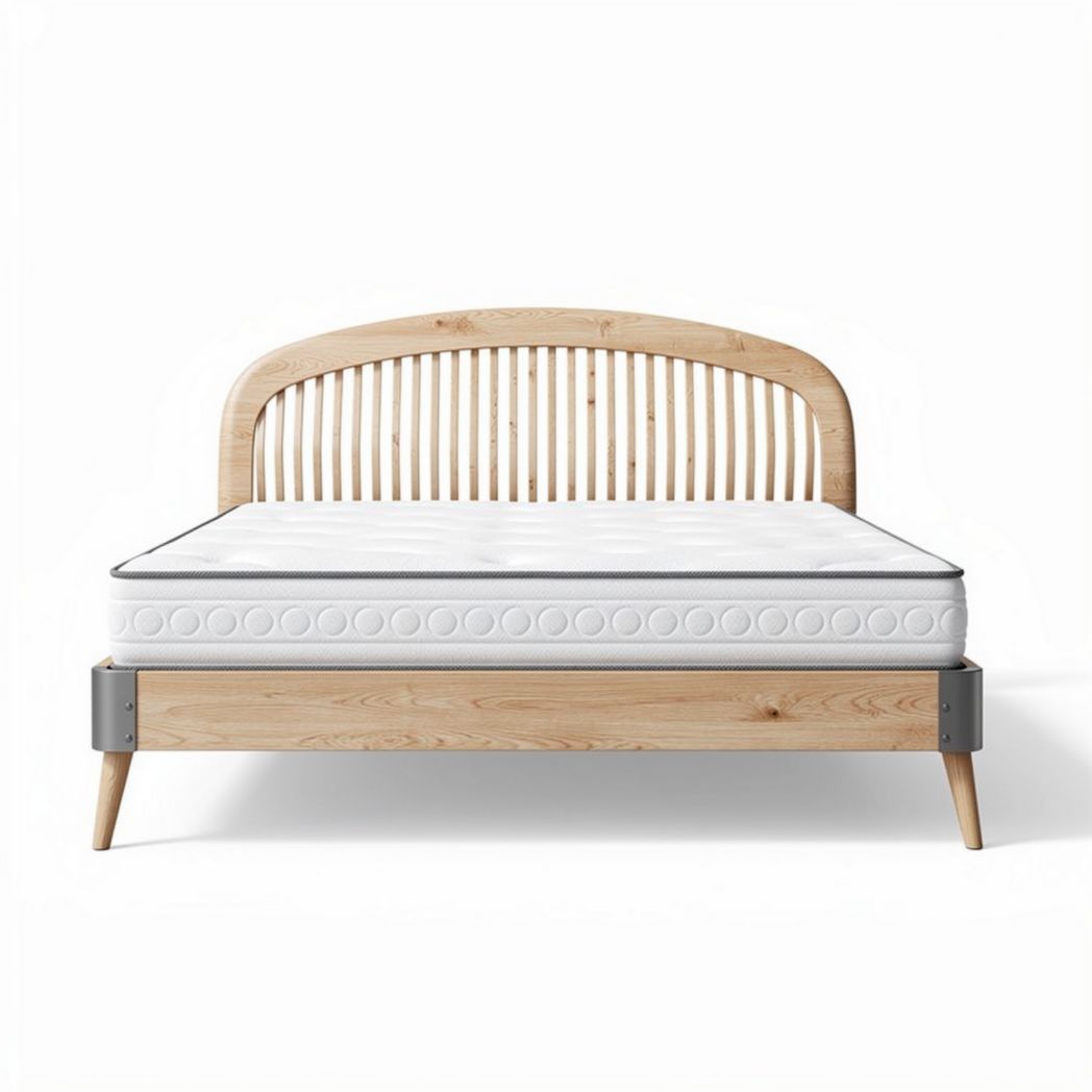 Wooden bed frame with slatted headboard and mattress support 200 x 150 x 100cm