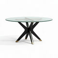 Round glass top dining table with black metal base 80 x 80 x 75cm